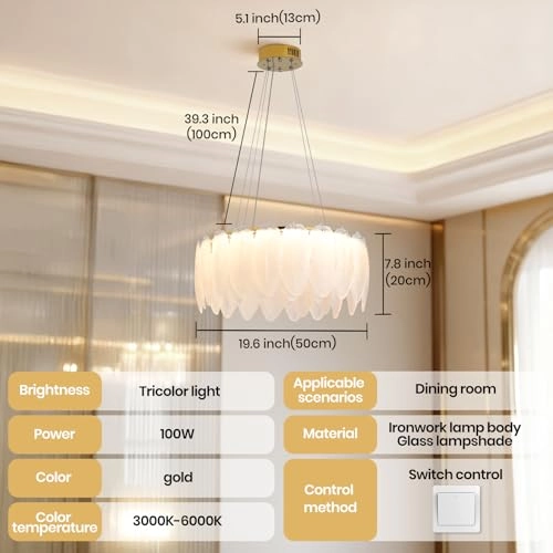 Flowing Feather Art LED Chandelier - Up to 39.3 inches (100 cm), adjustable