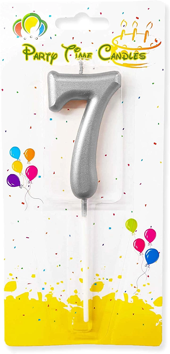 Party Time Trading LLC Number 7 Birthday Candle - Silver Cake Topper