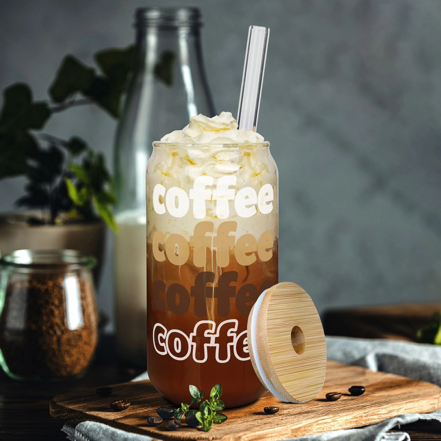 Iced Coffee Cup - 1 pcs Bamboo lid
