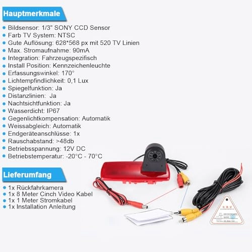 Reversing Camera + LCD Colour Display Monitor - Night vision AHD video signal or CVBS signal 1280 x 720 pixels