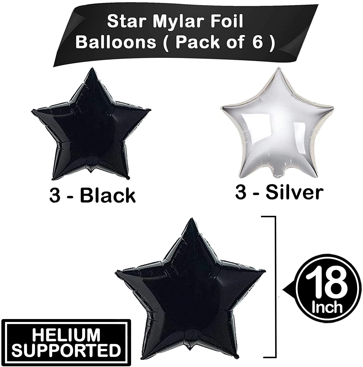 Star Foil Balloons - 6-Pieces Wedding Anniversary Birthday