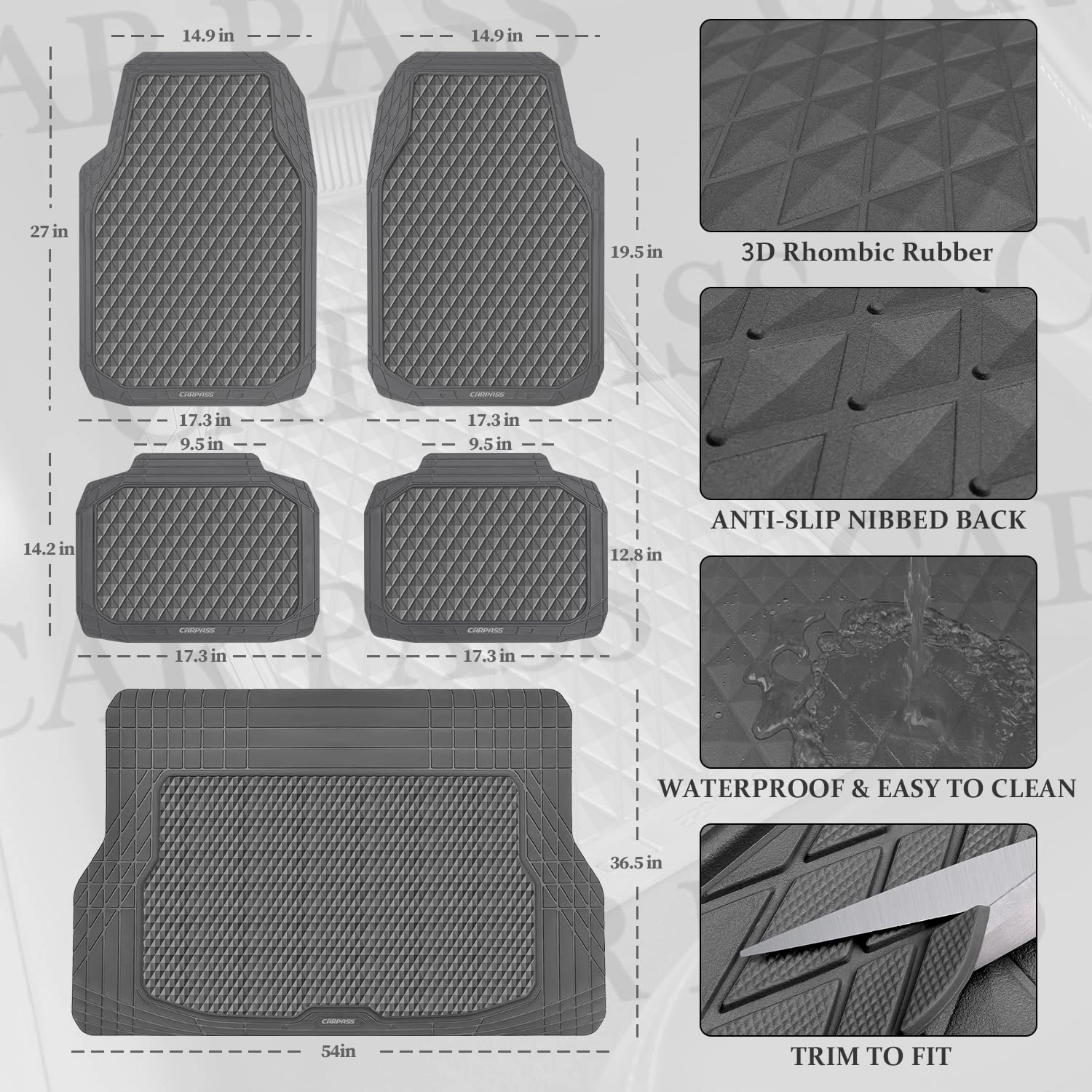 Floor Mats - Gray Rubber 4 Pcs