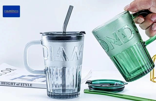 Sipper Glass Tumbler - 1 pcs With Lid and Straw 400 ml