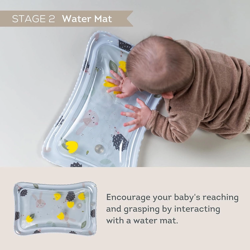 Tummy Time Pillow + Water Mat + Interactive Tray - 3 sensory balls + Crinkle Baby Book - Double-sided