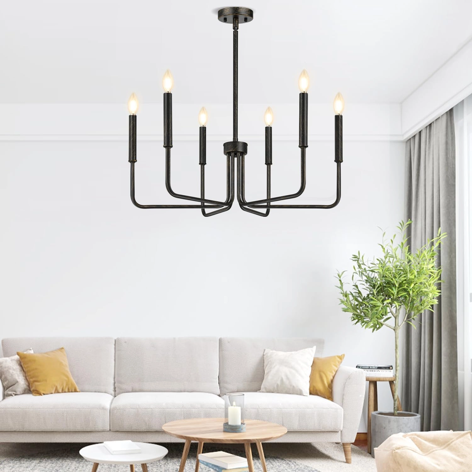6-Light Farmhouse Chandelier - Black Indoor