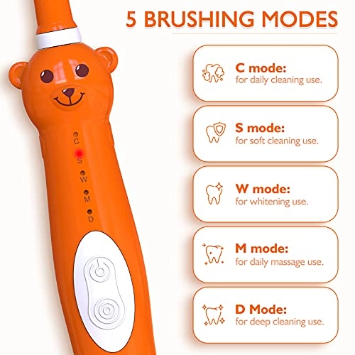 Kids Sonic Electric Toothbrush - Rechargeable 6 Brush Heads 2 Min Timer