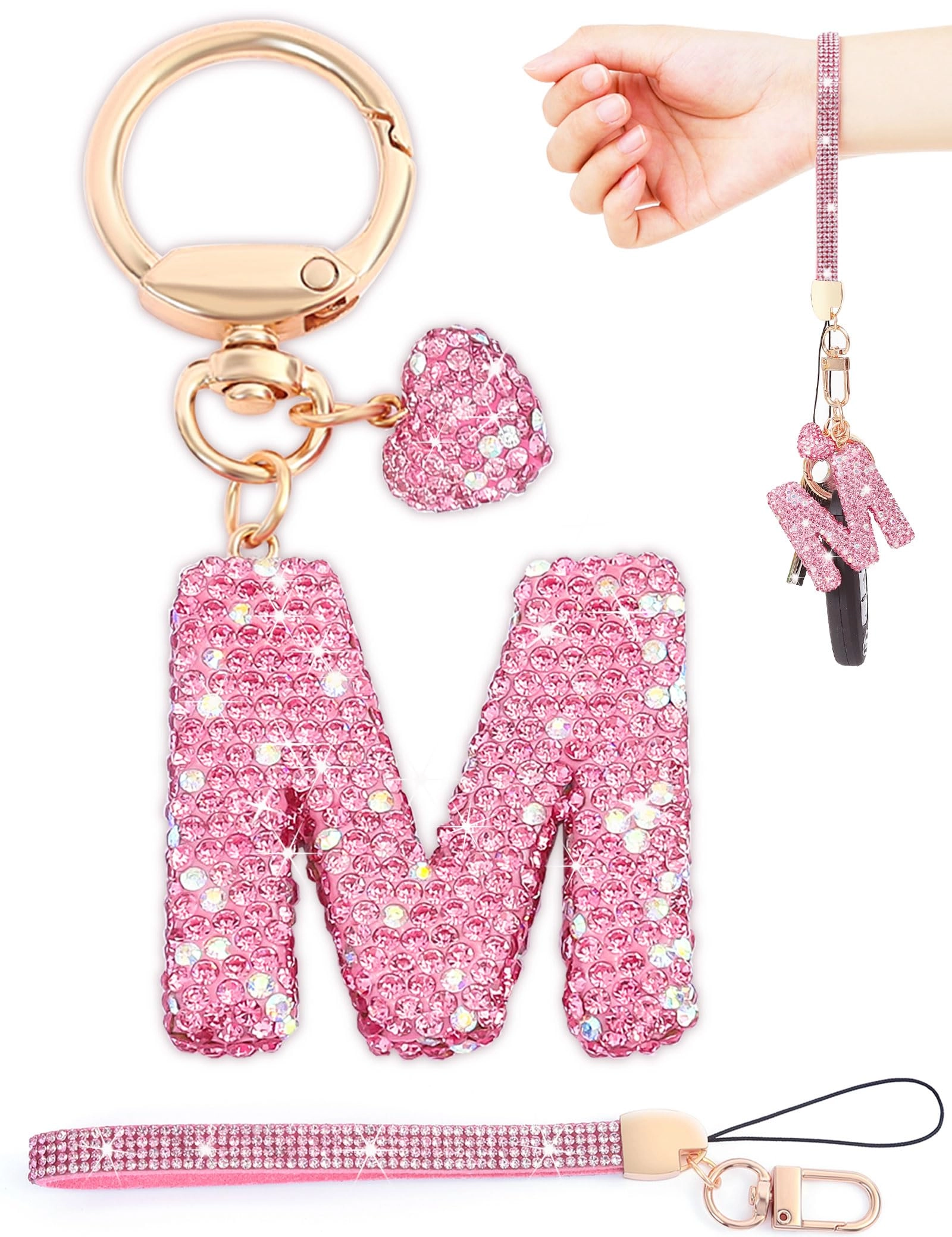 Initial Keychain - L Purple Rhinestone
