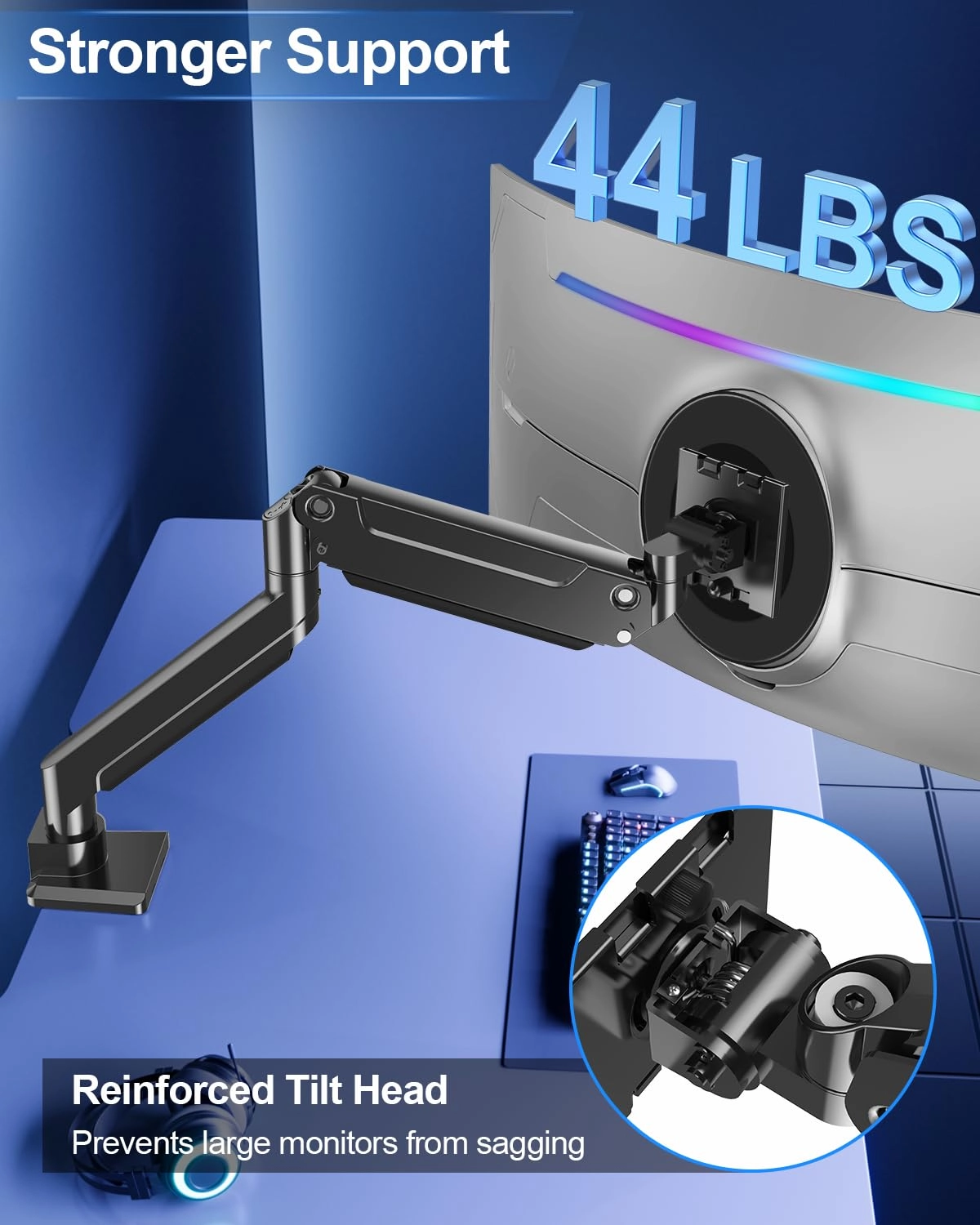 Heavy Duty Monitor Arm - Single 49 Inch 100x100mm