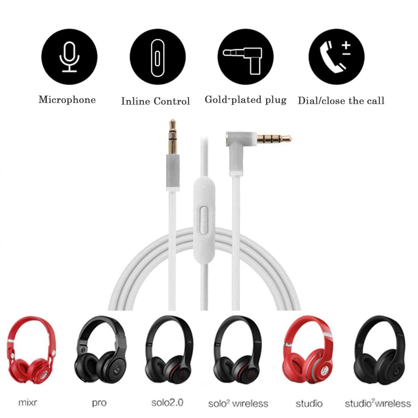 Audio Cable for Beats Headphones - In-line Microphone and Control