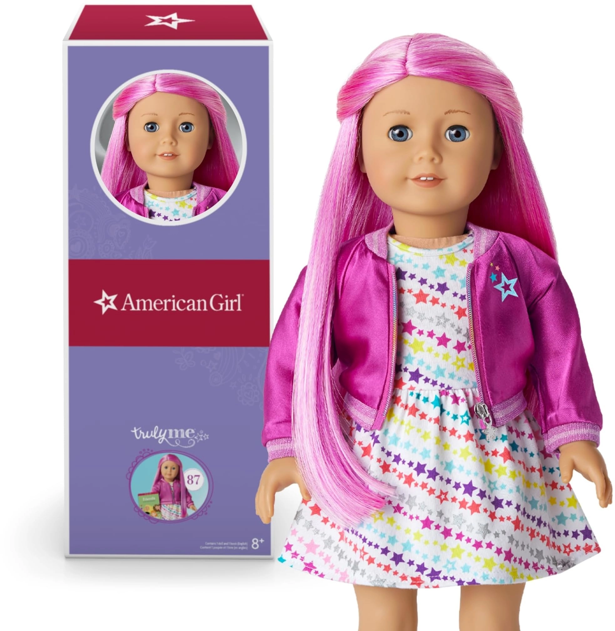 Mattel American Girl Truly Me - 18-inch Light-to-Medium Skin with Warm Undertones Magenta Hair Light Blue Eyes Ages 6+