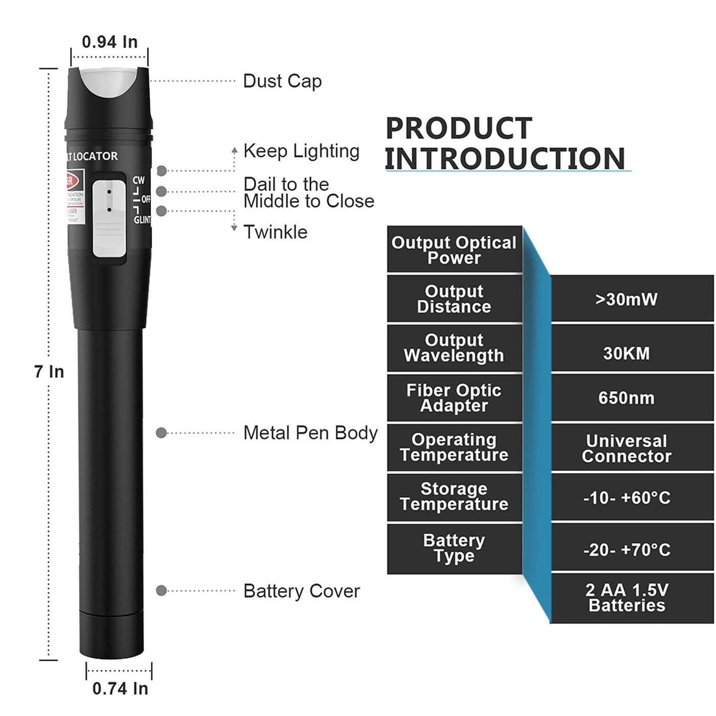 Visual Fault Locator - 30mW 30KM + FC/LC Connector Kit - FC Male to LC Female Adapter