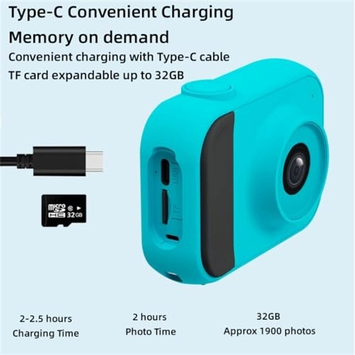 Min Kids Digital Camera - 2.0-Inch HD Screen 32GB Blue
