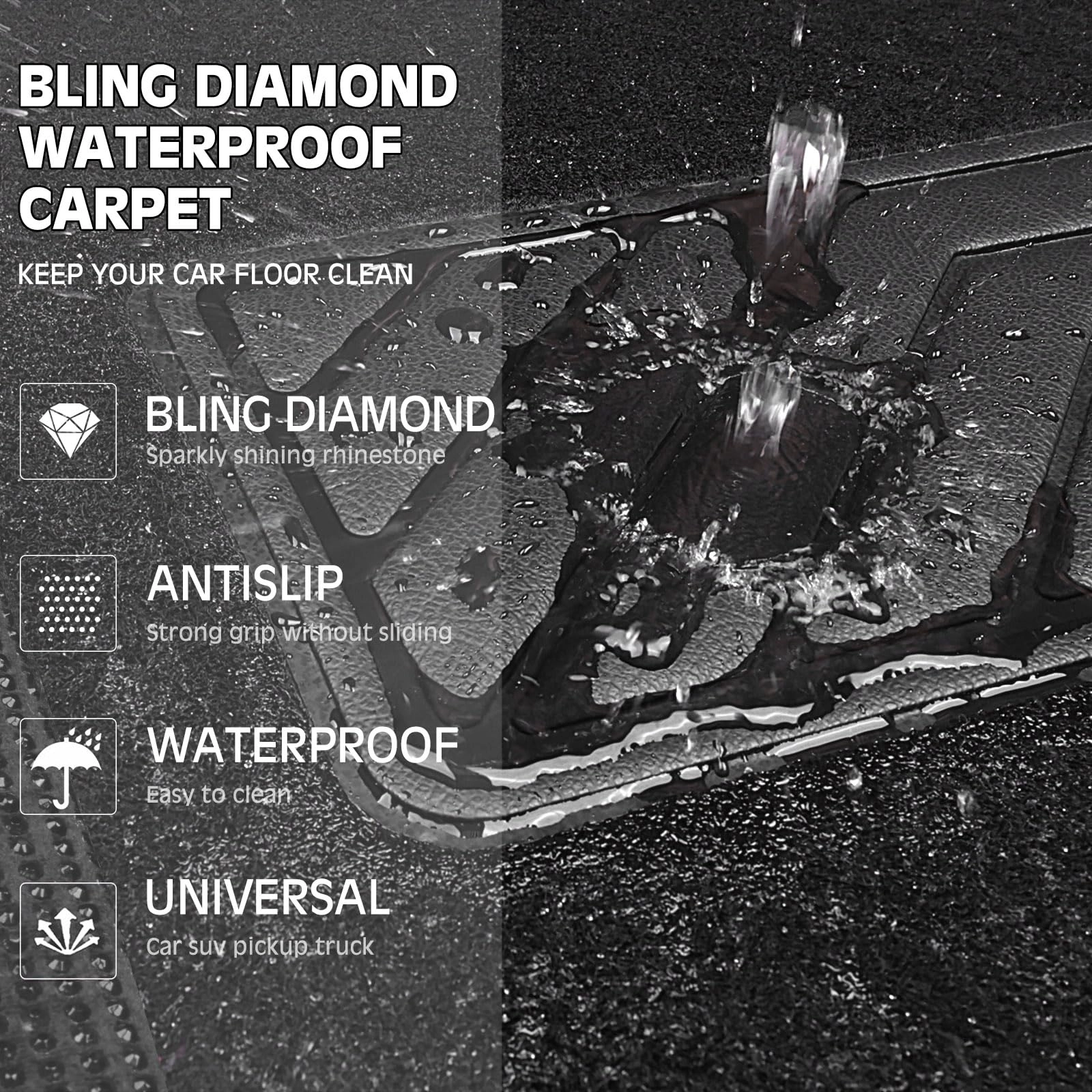 Bling Diamond Car Mats - 4.0 Count Universal Fit