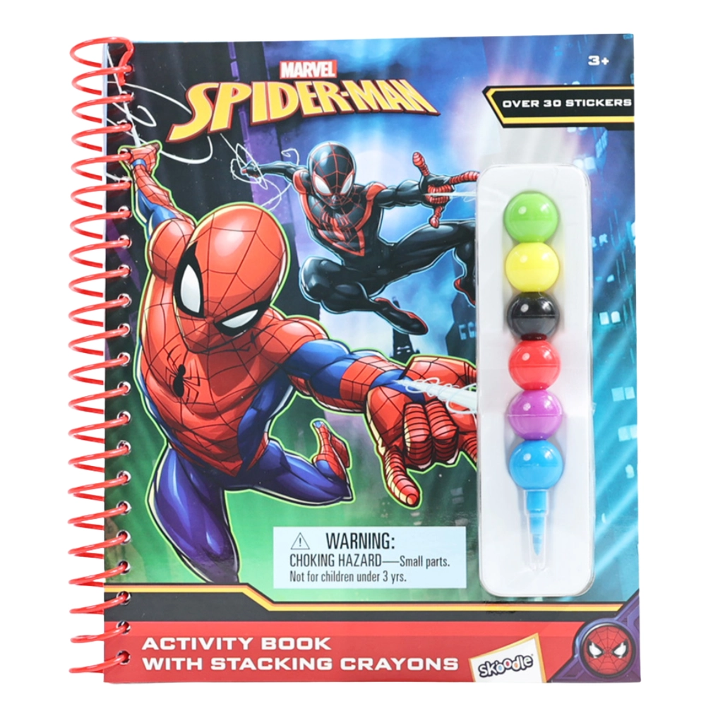 Spider Man Activity Book - 6 stacking crayons 20 coloring pages Ages 3+