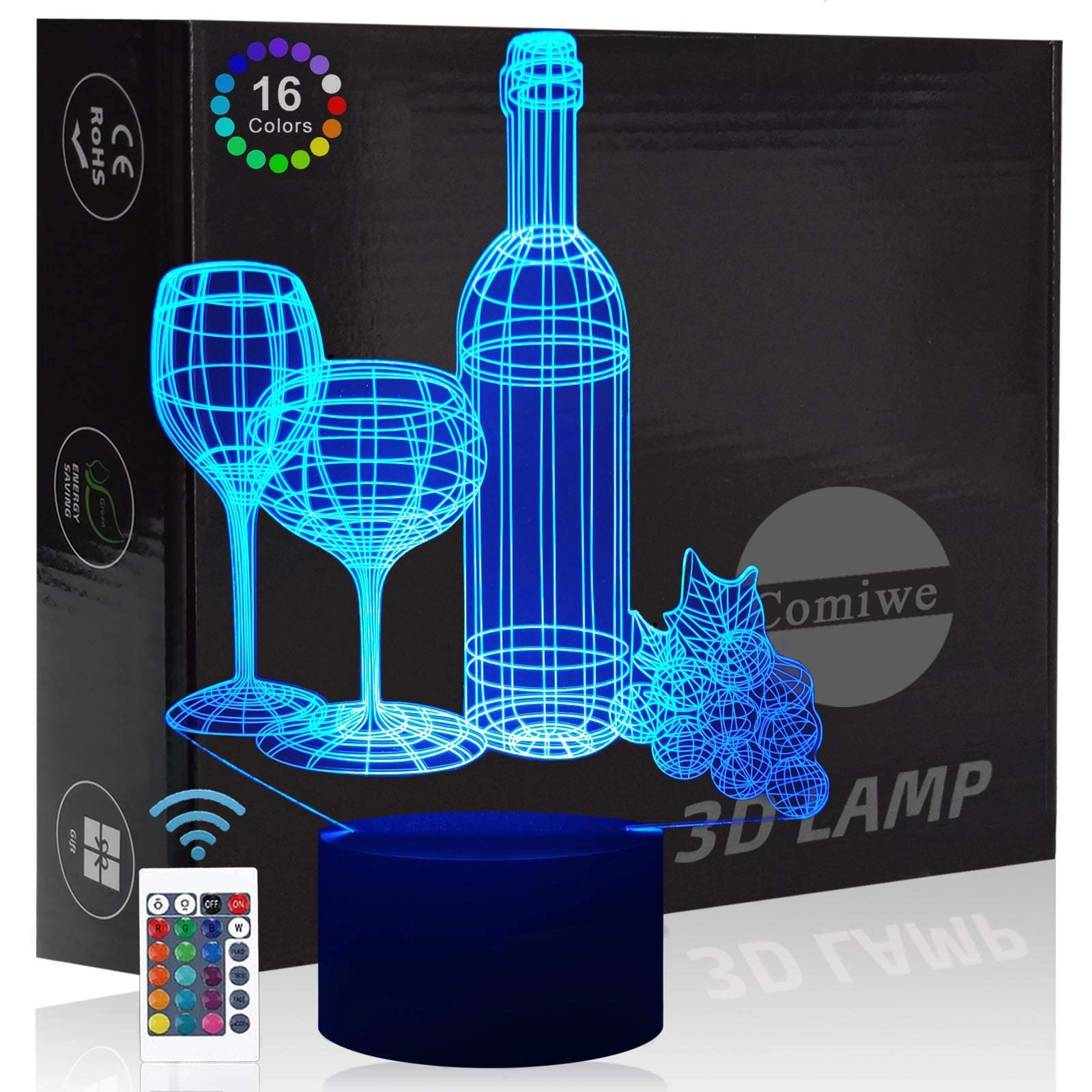 KOLITEE Wine Glass 3D Illusion Night Light - 16 Colours Touch Remote Control