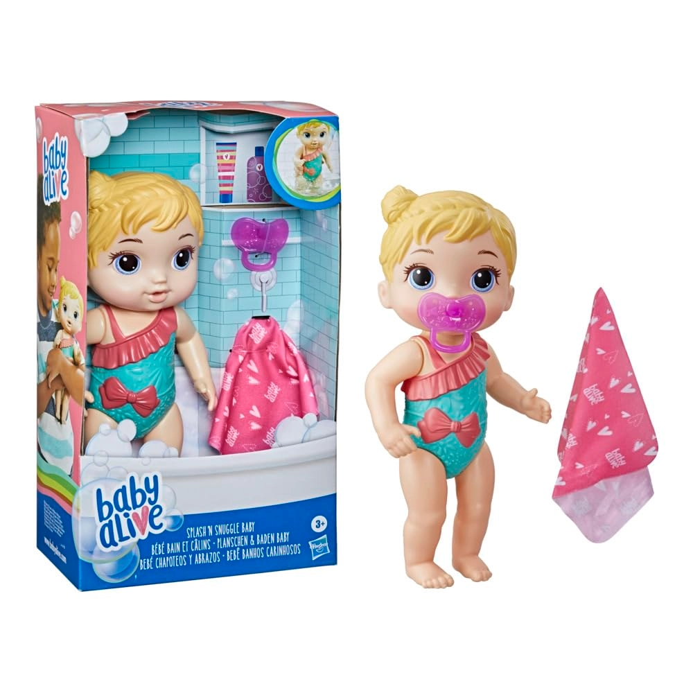 Baby Alive Splash 'n Snuggle Baby - Blonde Hair Towel Pacifier Ages 3+