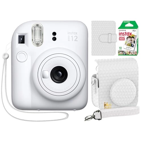 Instax Mini 12 - Clay White + Carrying Case + Instax Mini Film - 40 Sheets + Photo Album - 64 Pockets