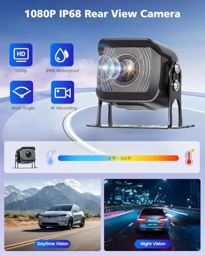 Car Rear View Camera + Digital Monitor - Night vision Wired 1080P