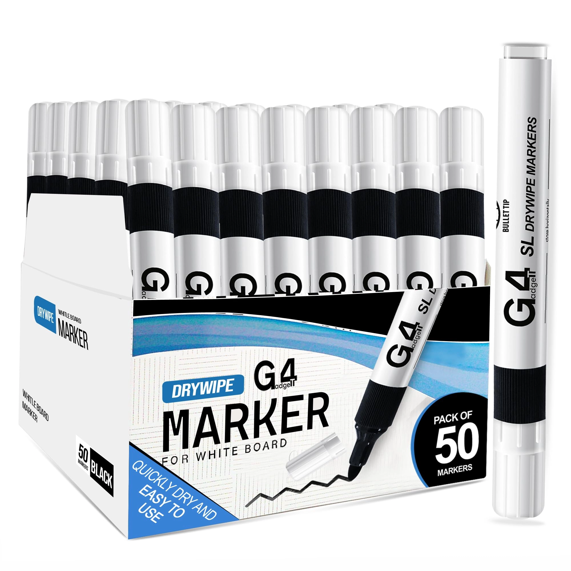 g4gadget Whiteboard Dry Wipe Marker Pens - Black Bullet Tip