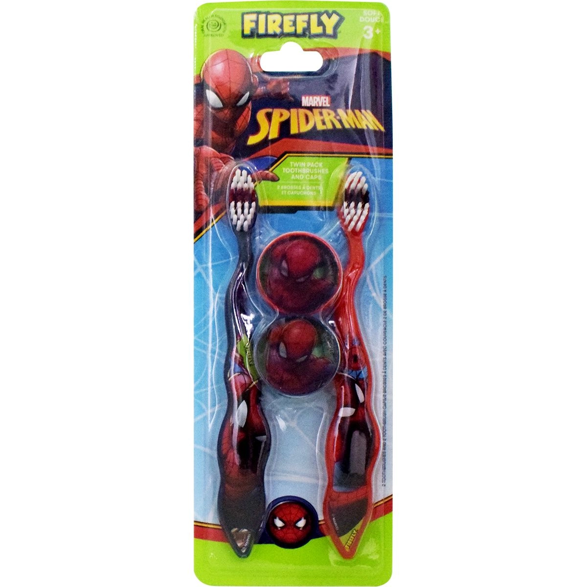 FIREFLY Spiderman Toothbrush - with Caps 2-Piece Pack