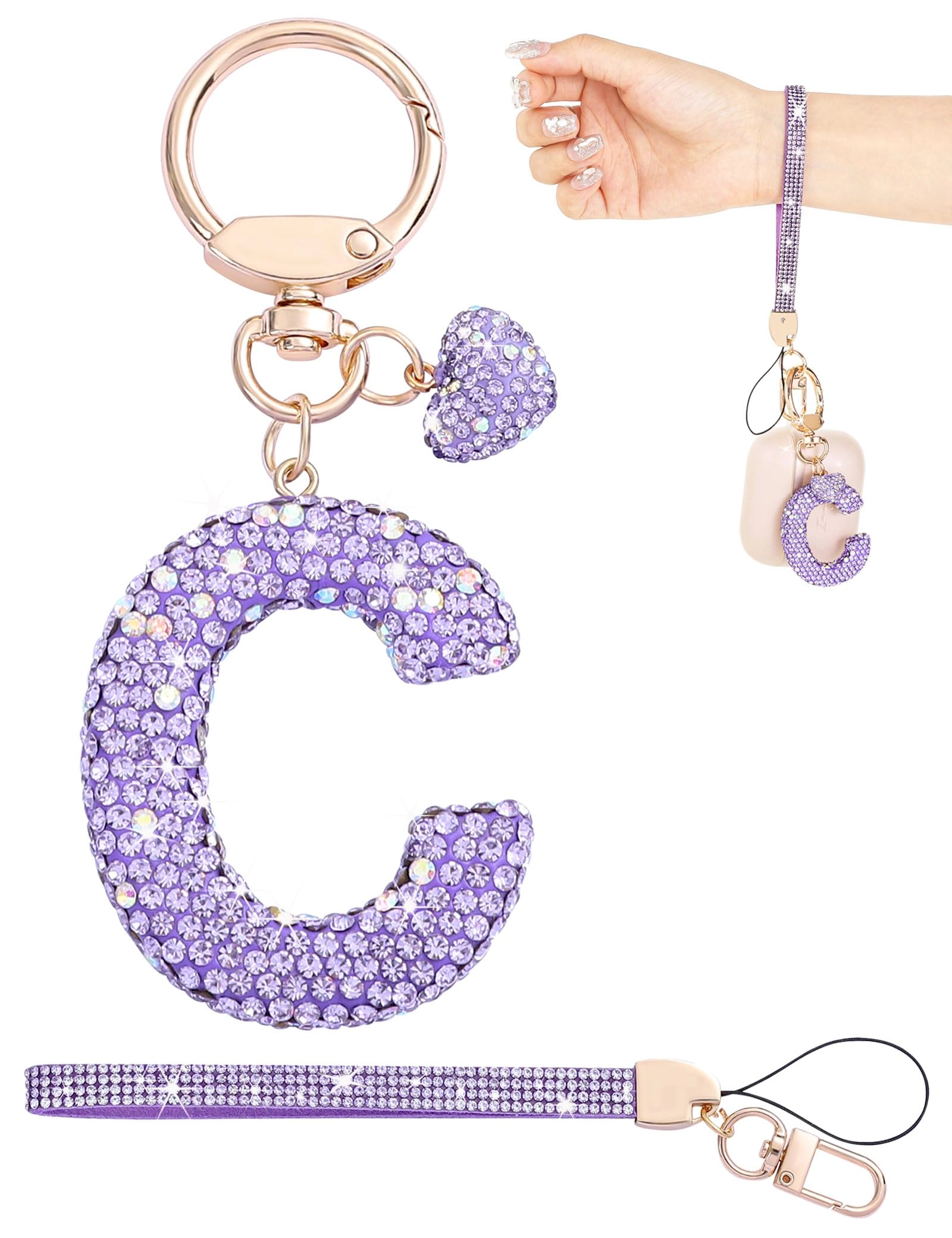 Initial Keychain - L Purple Rhinestone