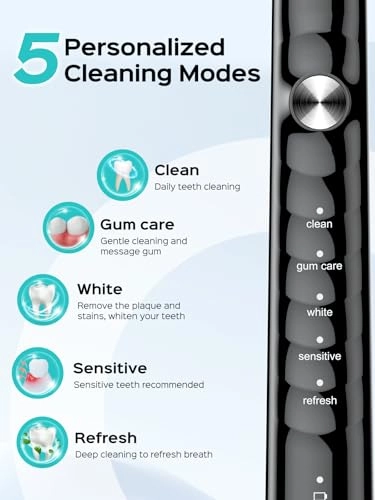 Sonic Electric Toothbrush - 47000 VPM 5 Modes 6 Brush Heads