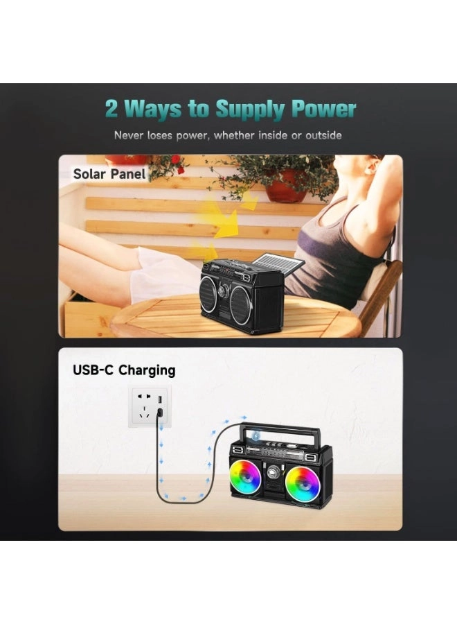 FM Radio - Bluetooth Solar USB-C Rechargeable USB TF Card
