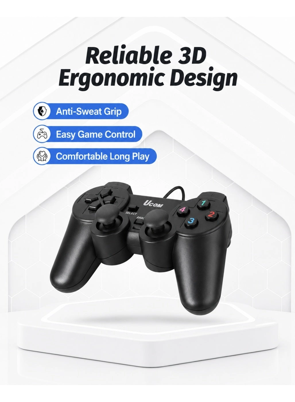 Dual Vibration USB PC Gamepad Joystick - Classic Black Set