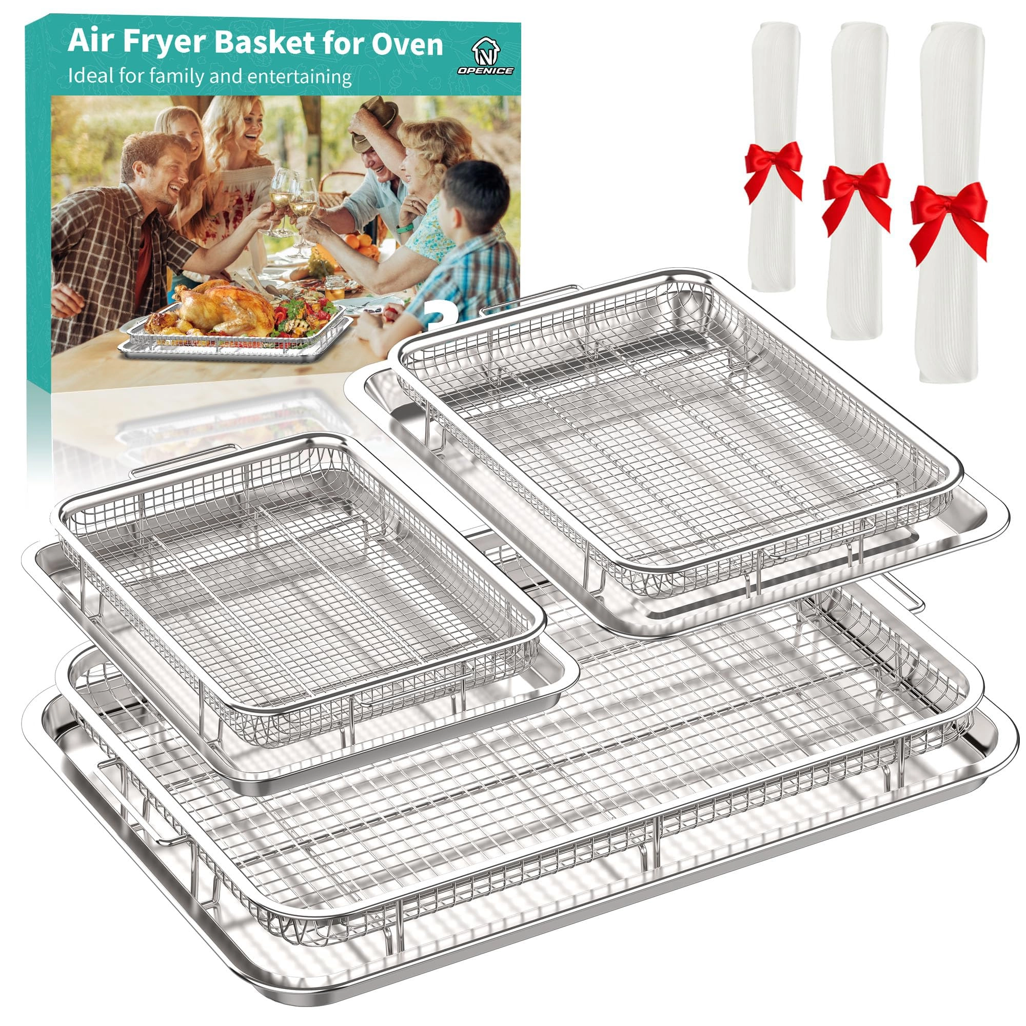 OPENICE Oven Air Fryer Basket and Tray - Stainless Steel Set of 3
