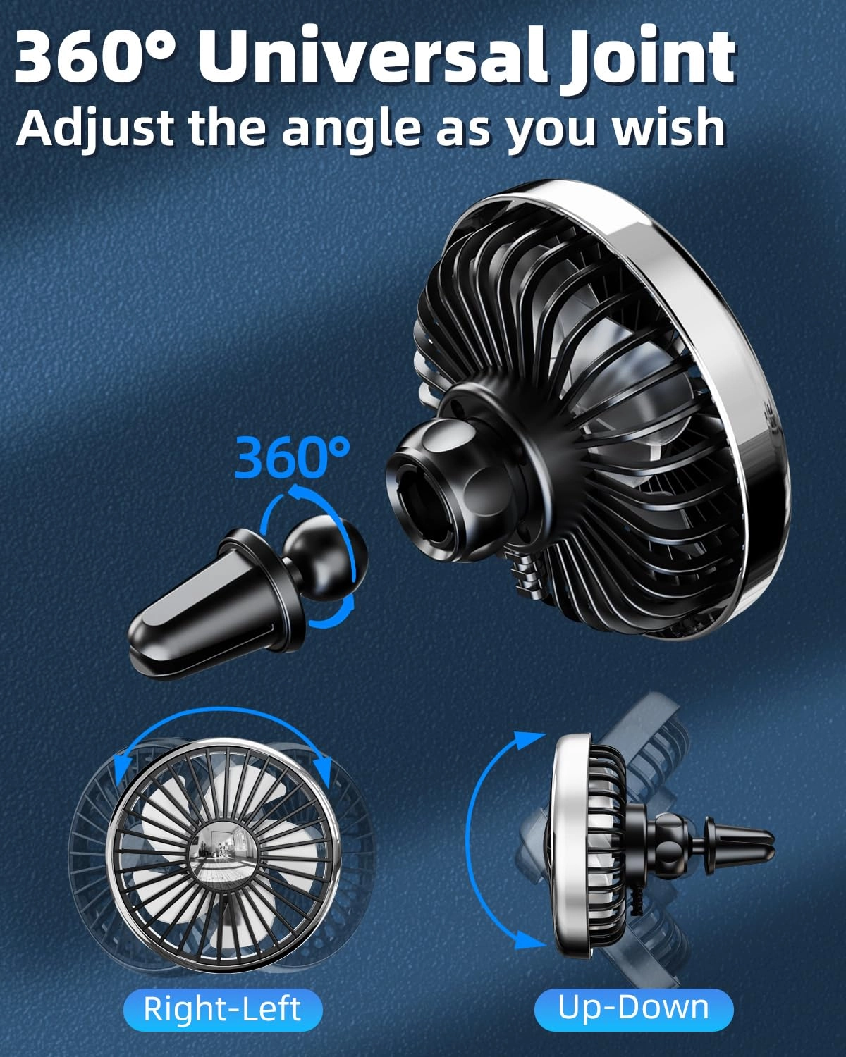 USB Car Ven Fan - 360°Rotatable Color Light