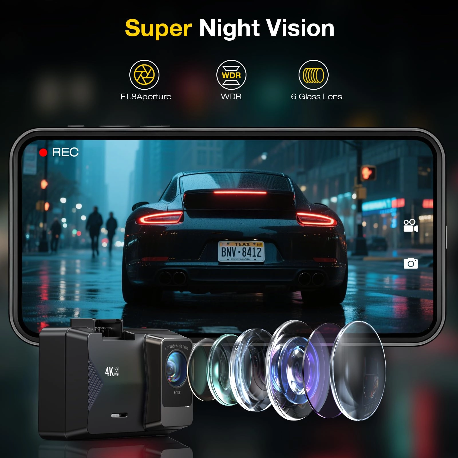 A12 - 4K(30fps) Front Camera + 1080P(25fps) Rear Camera