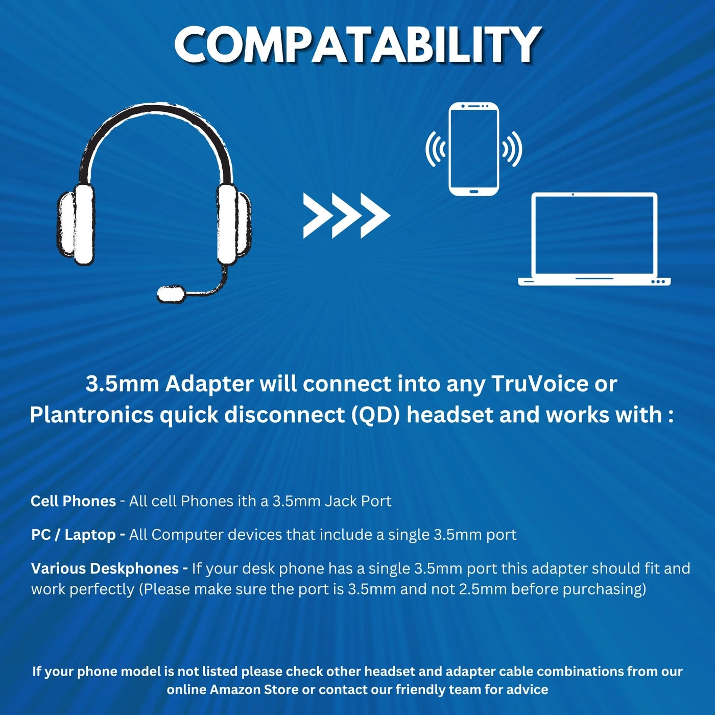 3.5mm to QD Adapter Cable - for Quick Disconnect Headsets