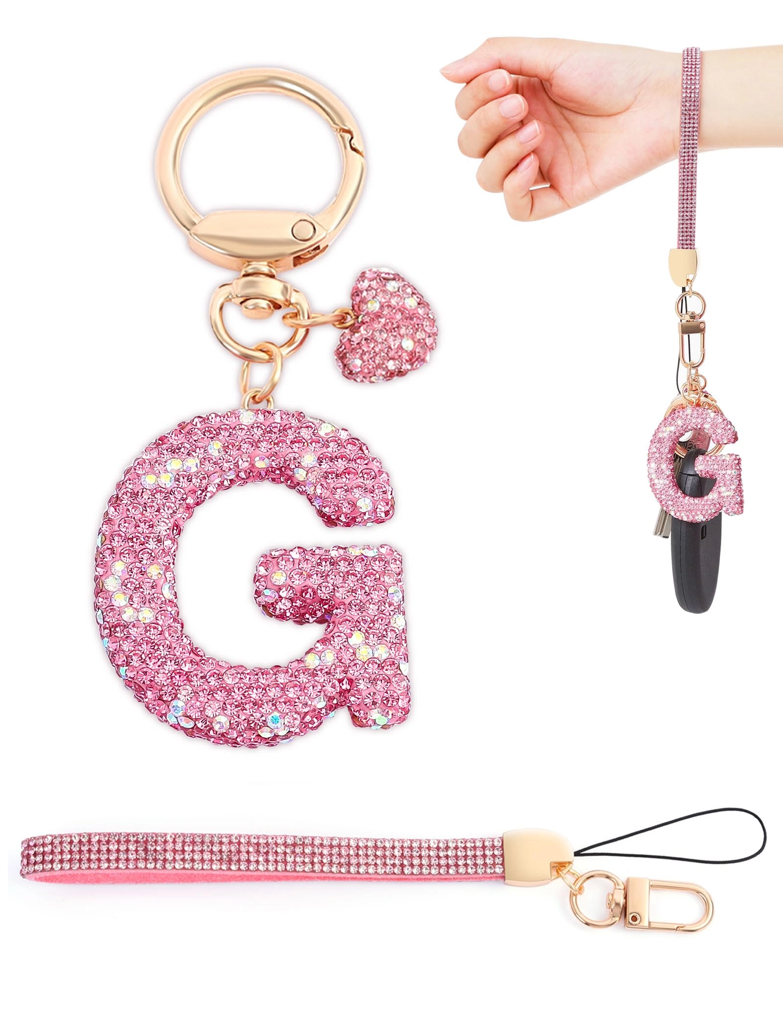 donouzair Initial Keychain - L Purple Rhinestone