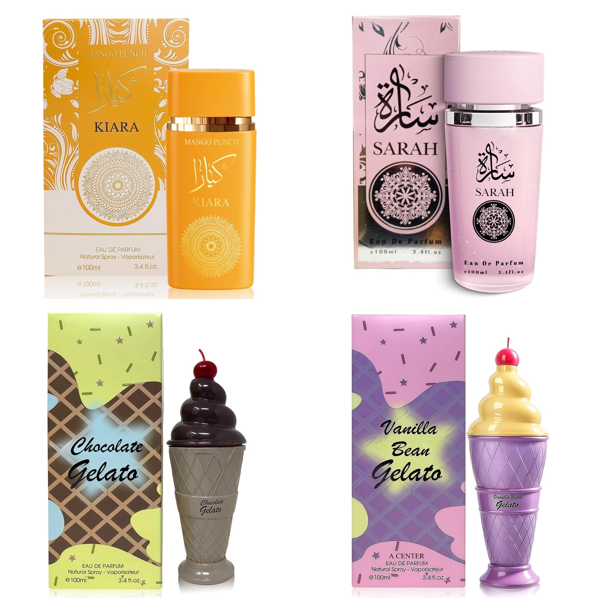 AFLUXE Kiara Mango Punch + Sarah Pink + Chocolate Gelato + Vanilla Bean Gelato - Eau de Parfum 13.6 Fluid Ounces