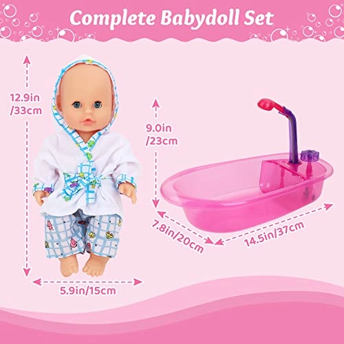 Baby Doll Set with Bathtub - 11PCS Pink