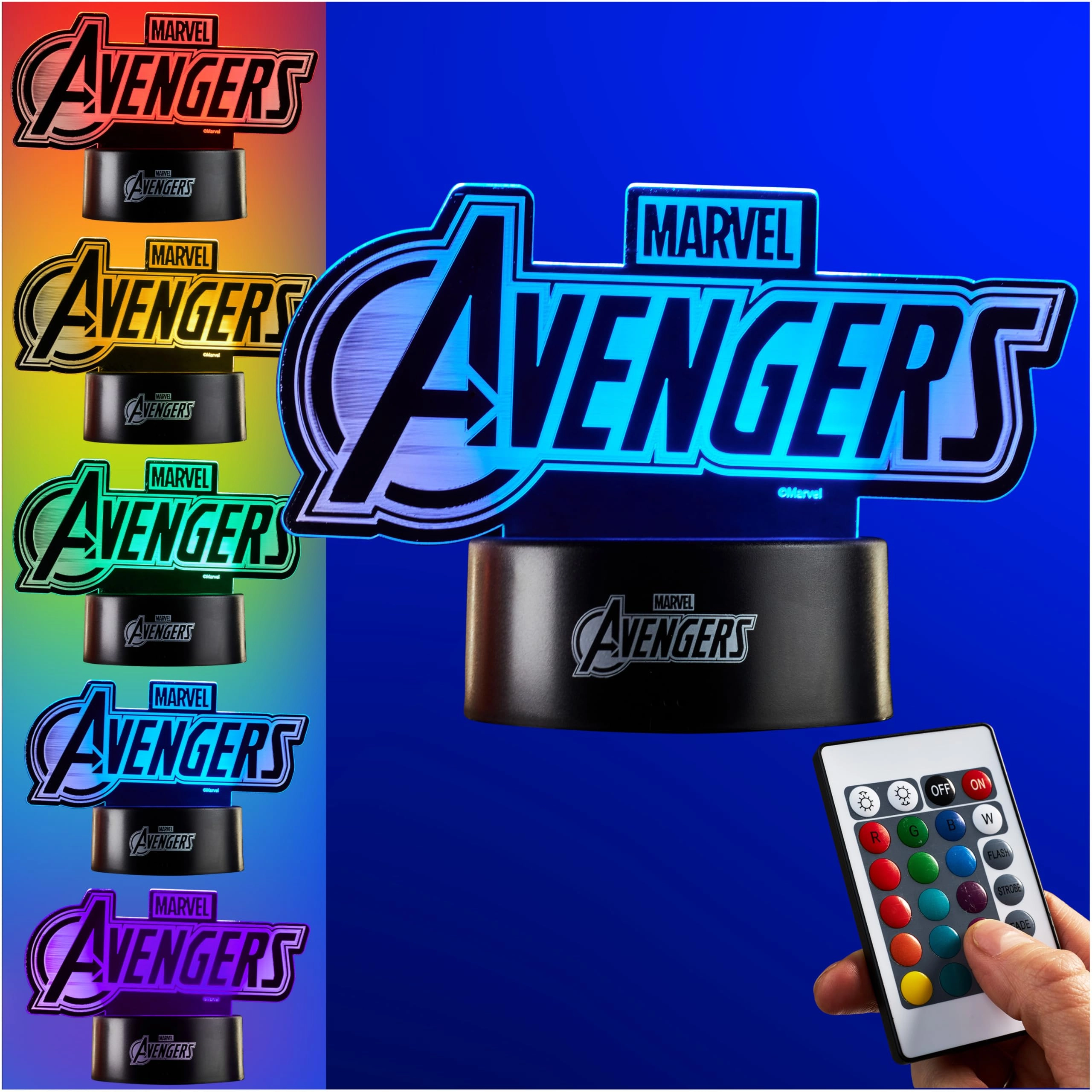Artesania Y Diseno Textil, S.A. Marvel Avengers 3D Illusion Night Light - Dual Powered (Primary: USB-C, Secondary: Batteries) Multi Avengers