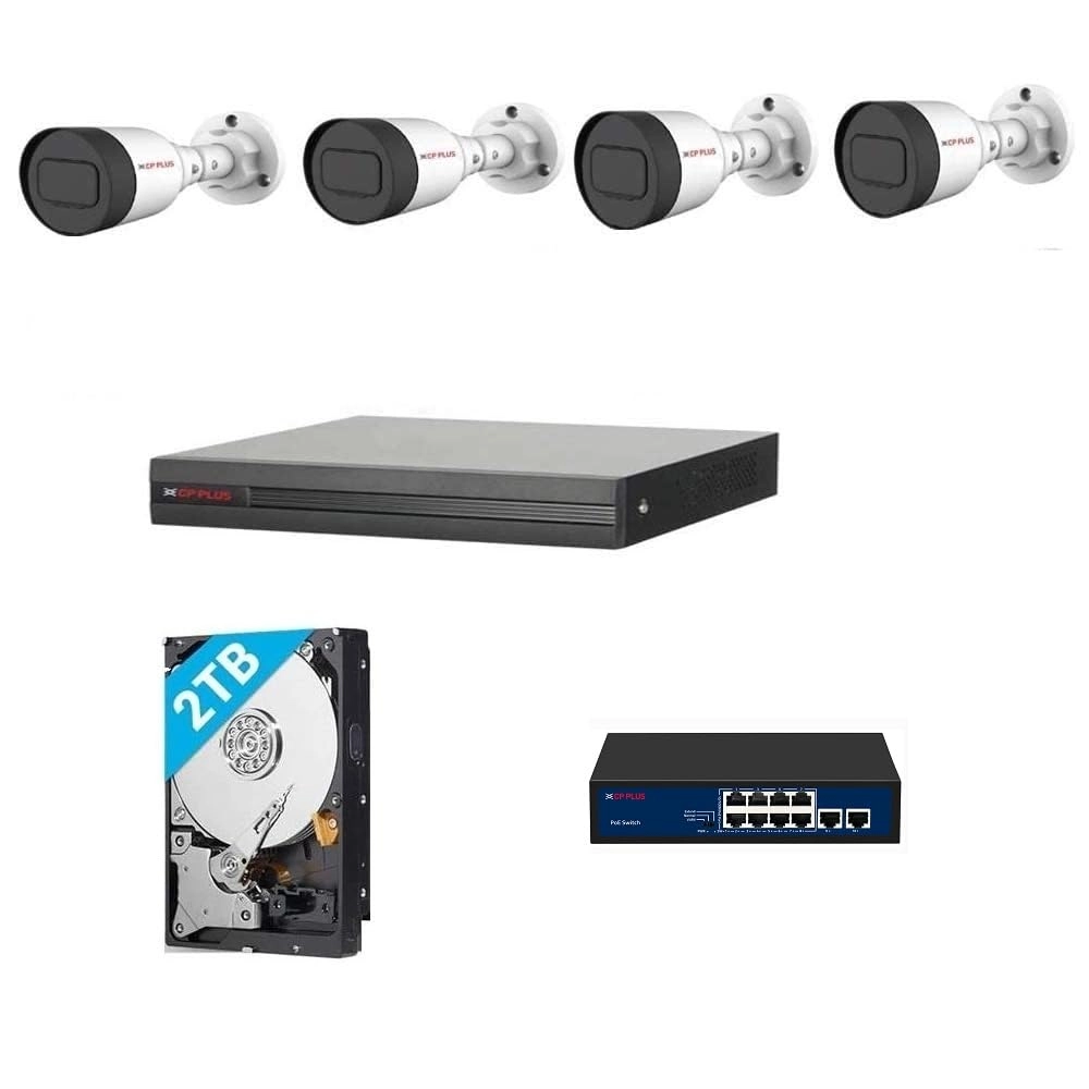 Aditya Infotech Pvt. Ltd. NVR - 8 CH + IP Outdoor Bullete Camera - 4MP + Hard Drive - 2 TB + POE Switch - 8+2 Port
