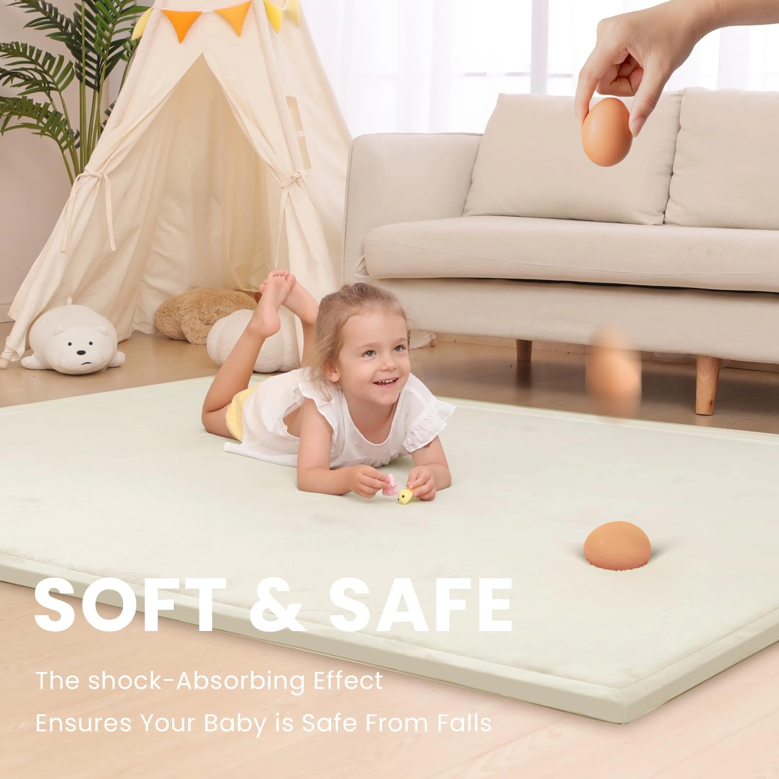 Baby Activity Play Mat - 79"x118" 1.3" Thick Cream