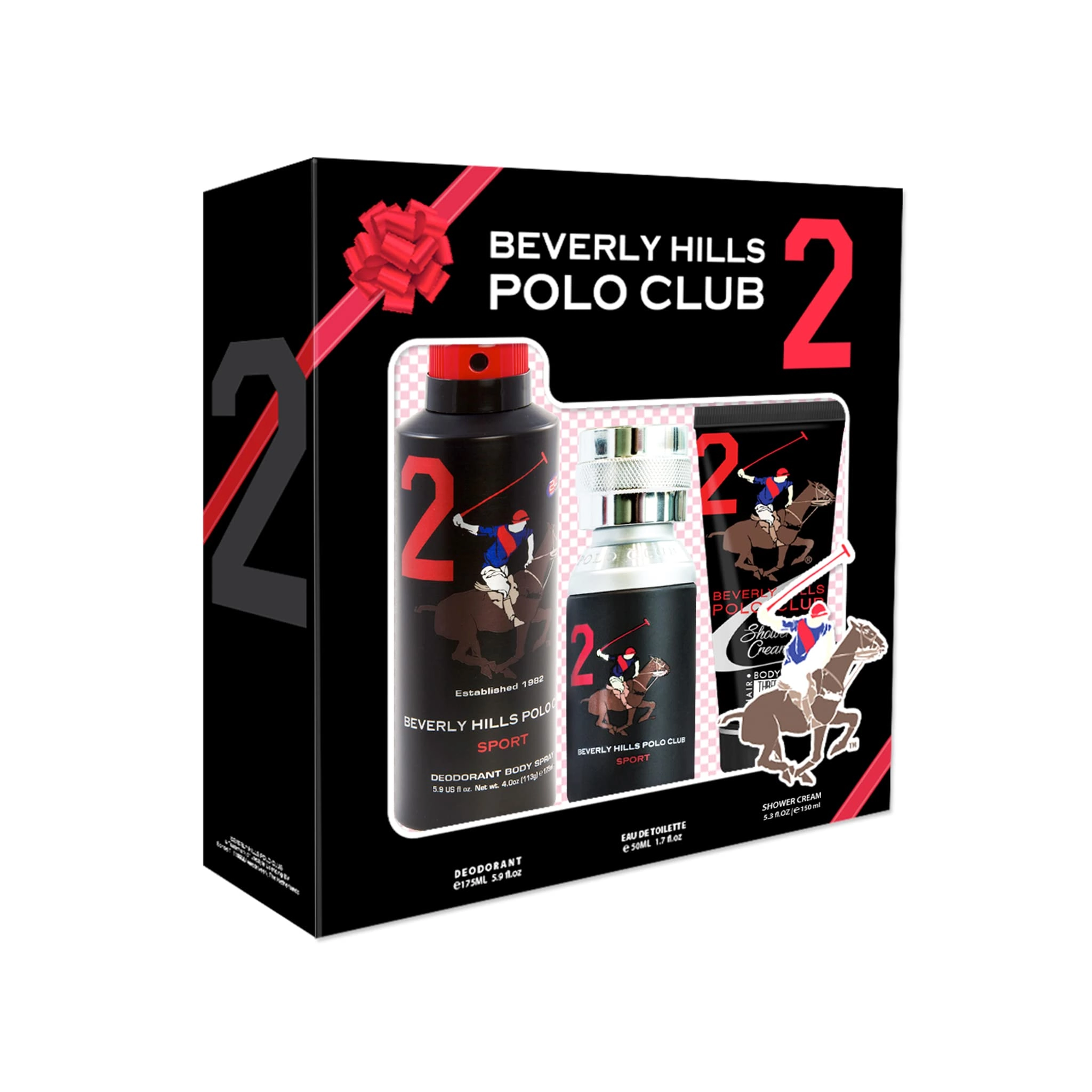 Beverly Hills Polo Club No.2 Eau De Toilette - 50ml + Sport Deodorant - 175ml + Shower Cream - 150ml