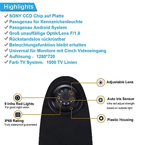 Brake Light Reversing Camera + Rear View Mirror Monitor - Night vision 628 x 586 pixels