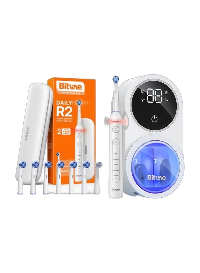 BV R2 - Rechargeable 5 Cleaning Modes + UV Toothbrush Sanitizer - with Holder + Hygiene Case - USB-C