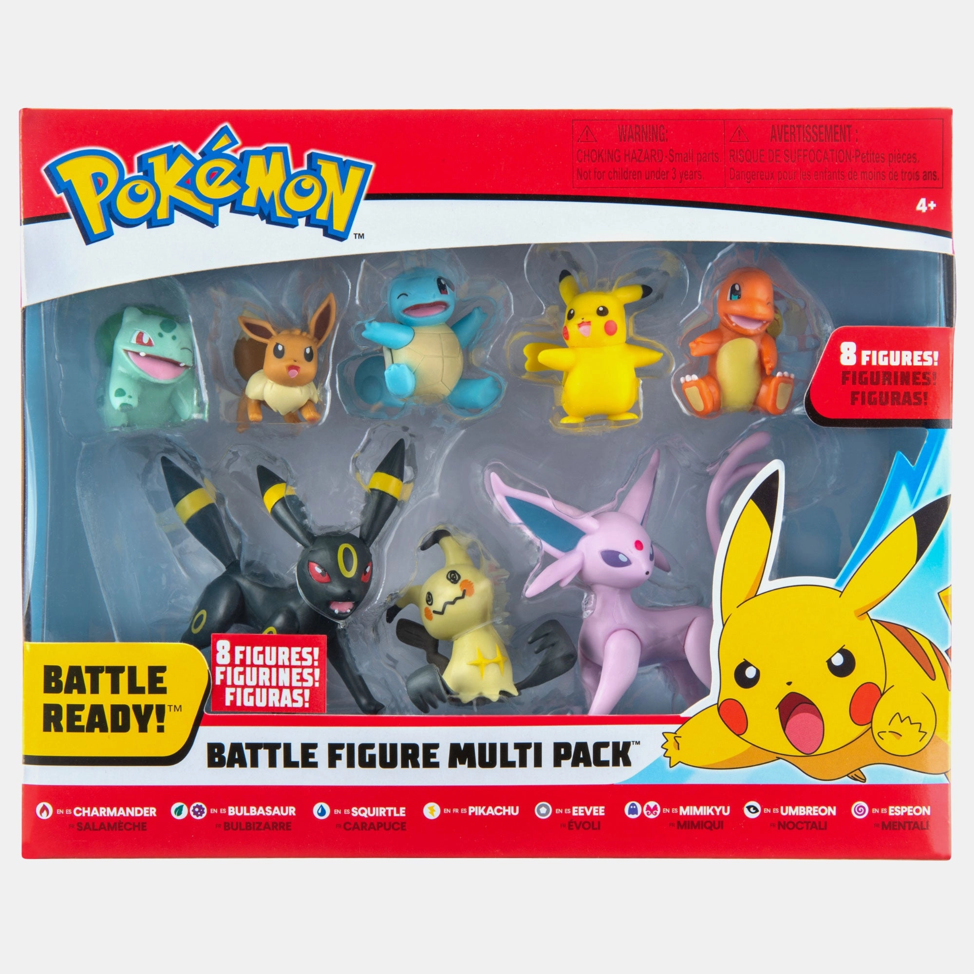 Jazwares Bulbasaur + Charmander + Squirtle + Pikachu + Mimikyu + Eevee + Umbreon + Espeon - Pokemon (8 pcs)