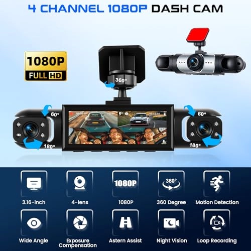 4-Channel Dash Cam - 1080P 30FPS