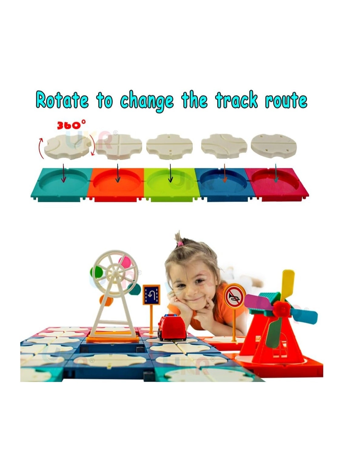 Rotating Track Playset - 2 Cars Self-Driven Multicolor