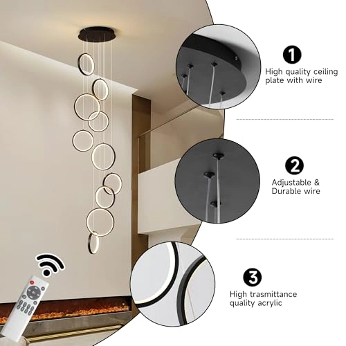 Modern LED High Ceilings Staircase Dimmable Chandeliers - 10 Rings 100W 340cm