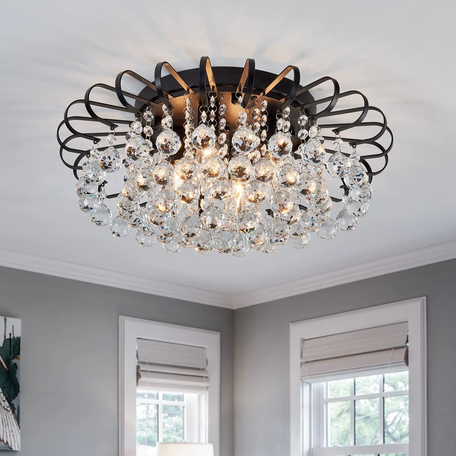 Crystal Floral Chandelier - 4-Light Modern Bronze