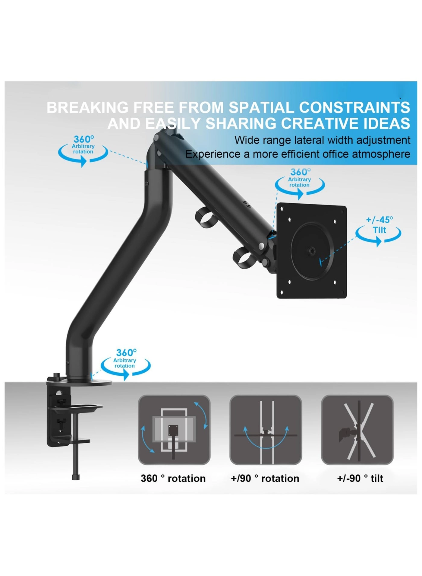 Gas Spring Monitor Arm - 32 in VESA 75x75/100x100mm