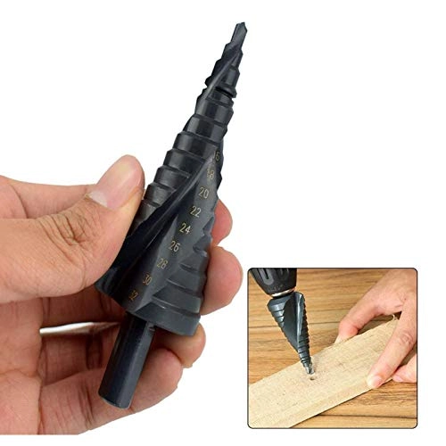 Spiral Grooved Step Drill Bit Set - High Speed Steel Titanium Coated 3pcs 4-32mm/4-20mm/4-12mm