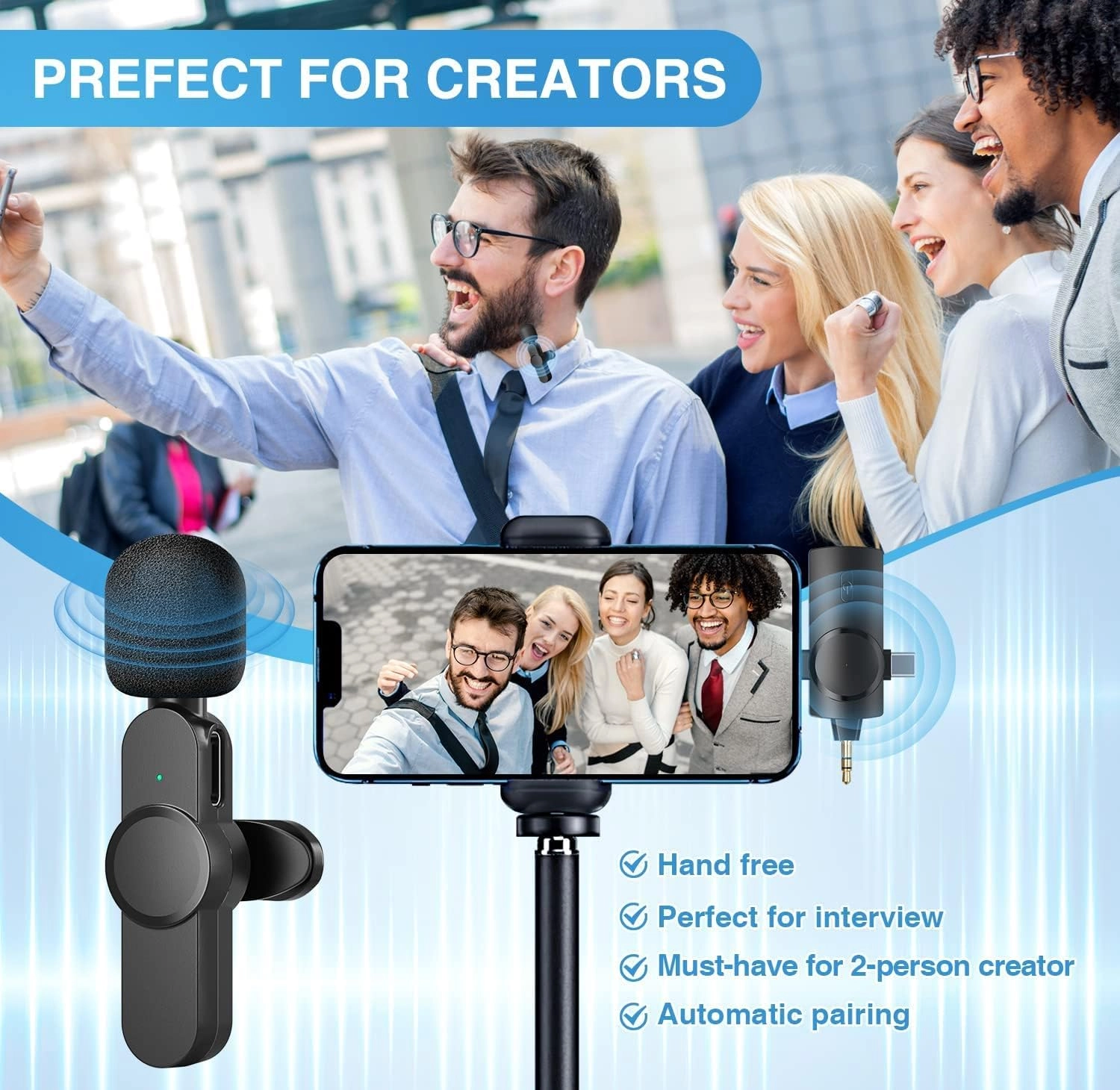 Wireless Lavalier Microphone Wireless Microphone - Plug & Play Noise Cancellation 7H Battery