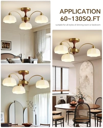 Milk Glass Chandelier - 3- Light Black